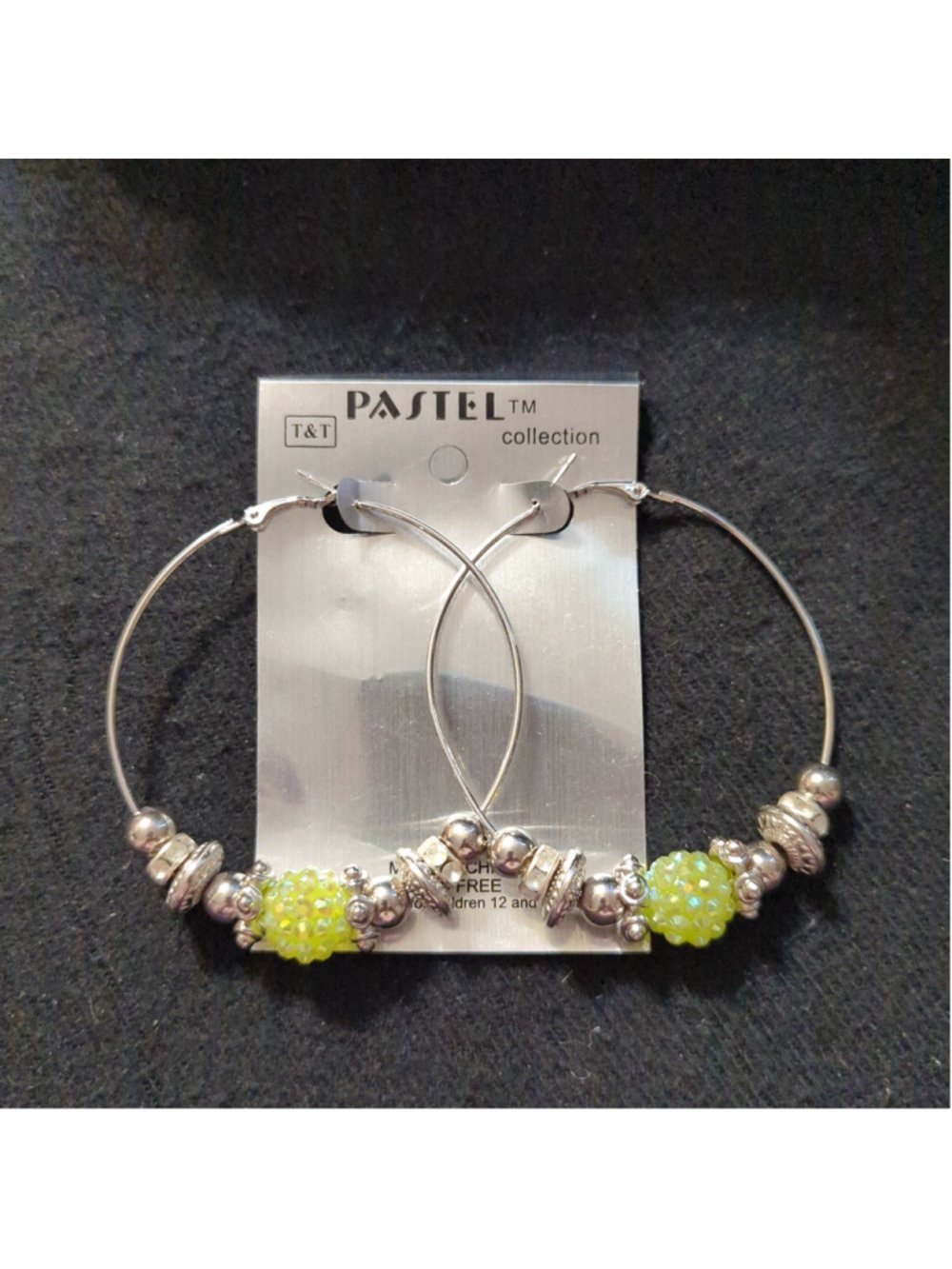 Pastel Collection Silver Tone Green Rhinestone Beaded Hoop Statement Earrings